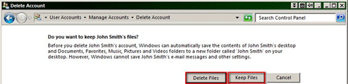 Delete Account Choose Delete or Keep Files